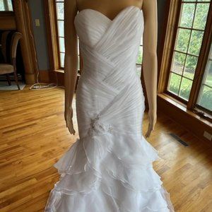 *Venus White Organza Strapless Ruffle Bodycon Wedding Dress Bridal Gown Size 6